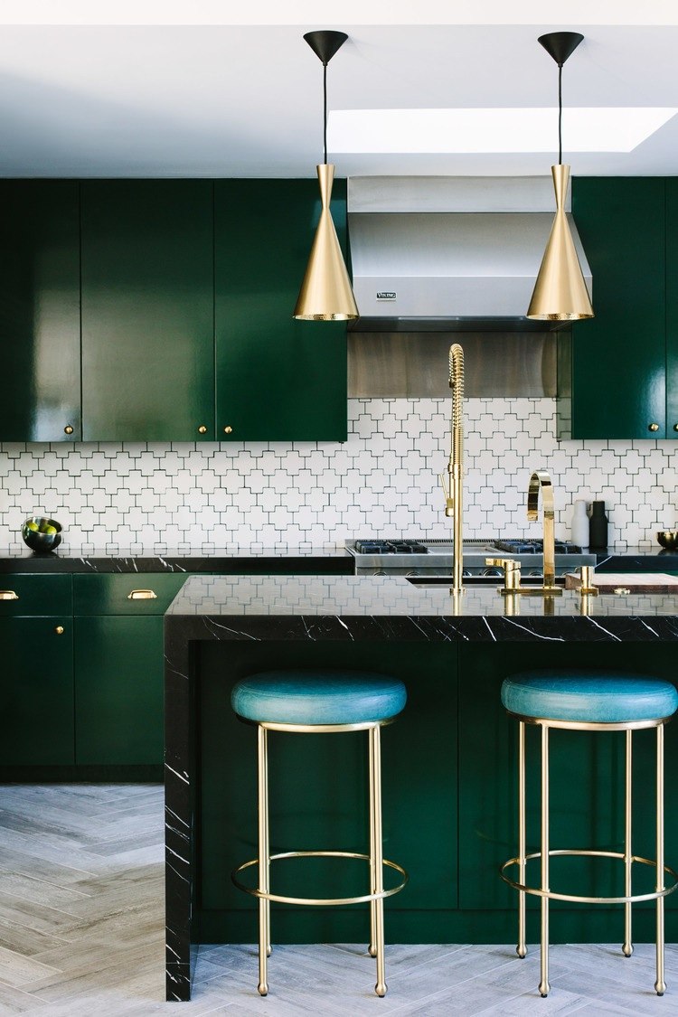 Green Cabinetry & Gold Accents