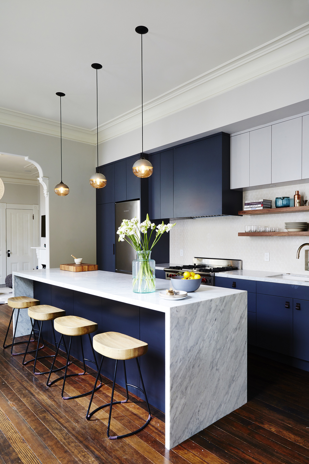 Navy and Marble Modern Kitchen