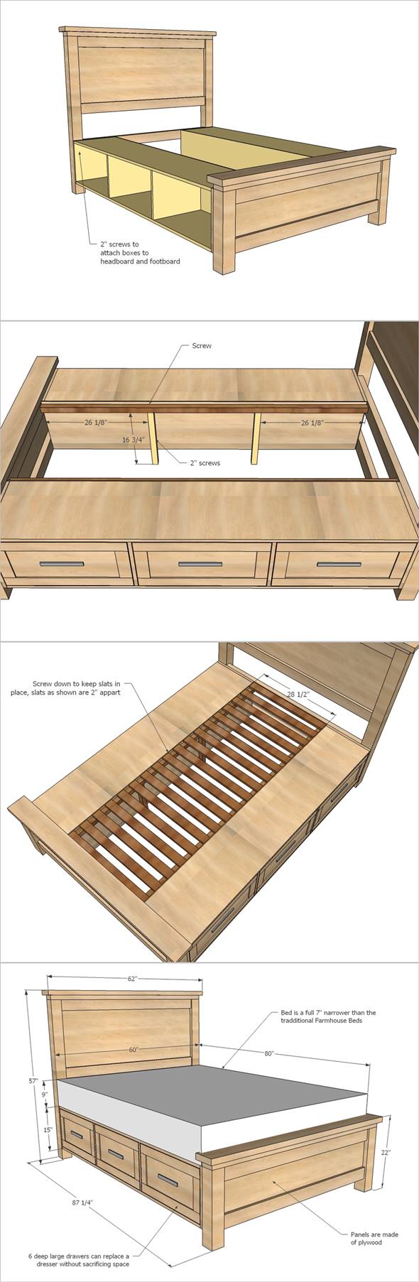 How To Build A Farmhouse Storage Bed with Drawers