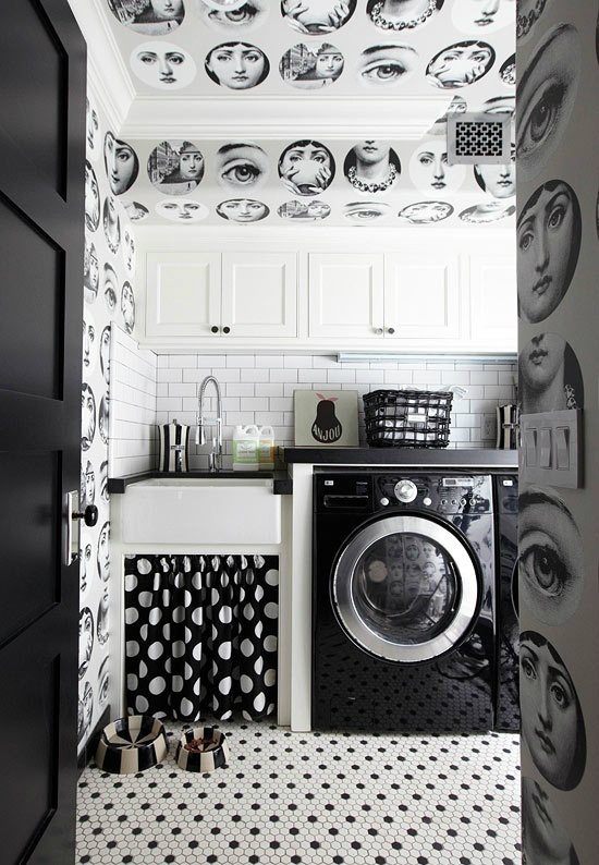 Black and White Laundry Room