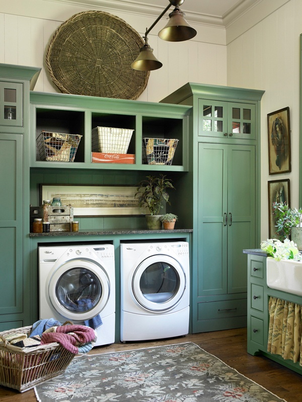 Rustic Green Laundry Room