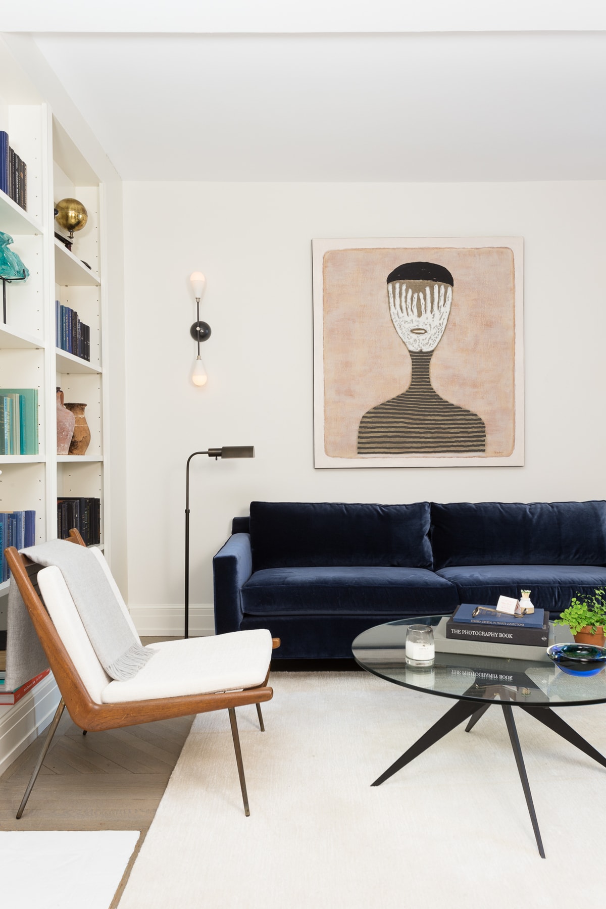 Minimalist Living Room with Blue Sofa