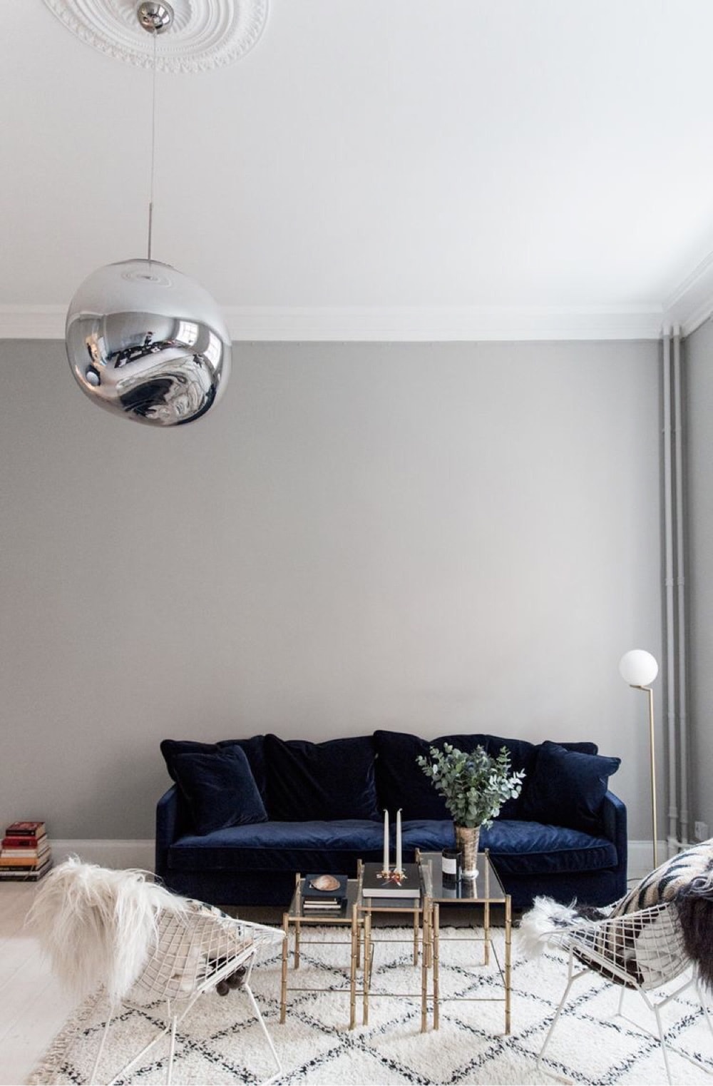 Moroccan Inspired Rug & Blue Velvet Sofa