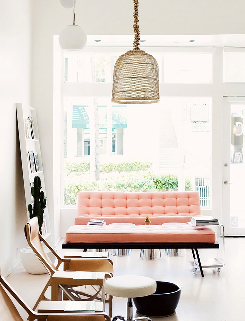 Pink Tufted Sofa and Bench