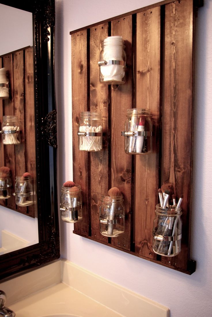 DIY ball jar storage in the bathroom