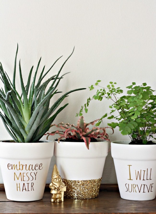 DIY Gold Foil Lettering on Flower Pots
