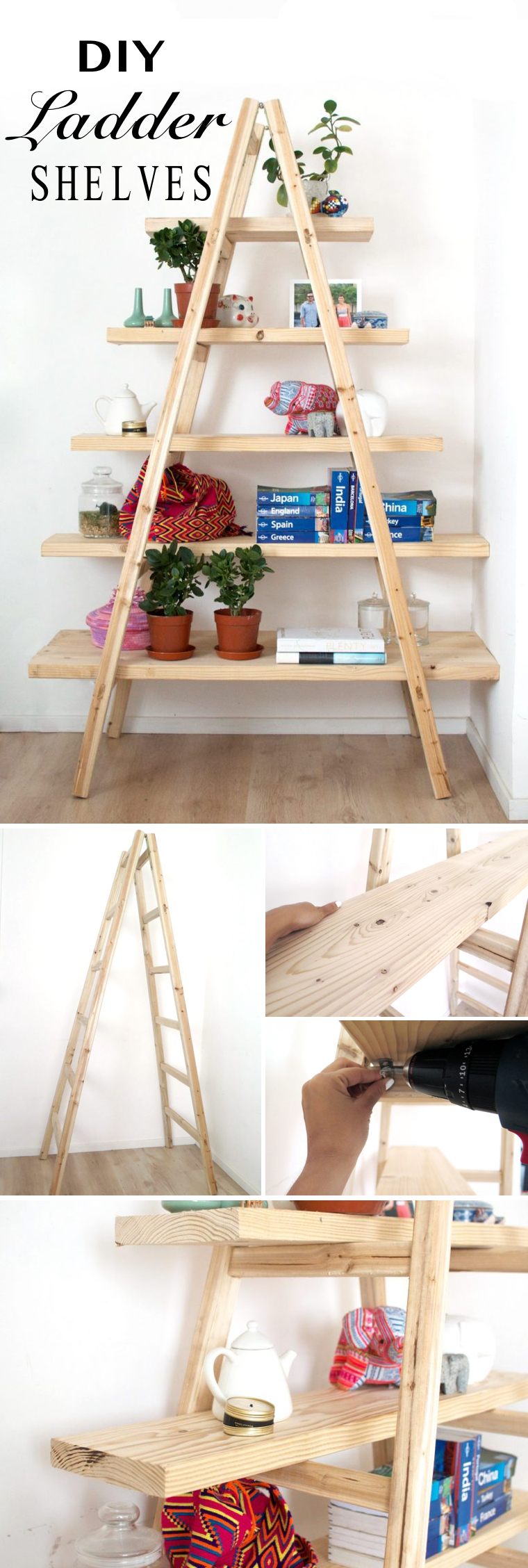 DIY Ladder Shelves