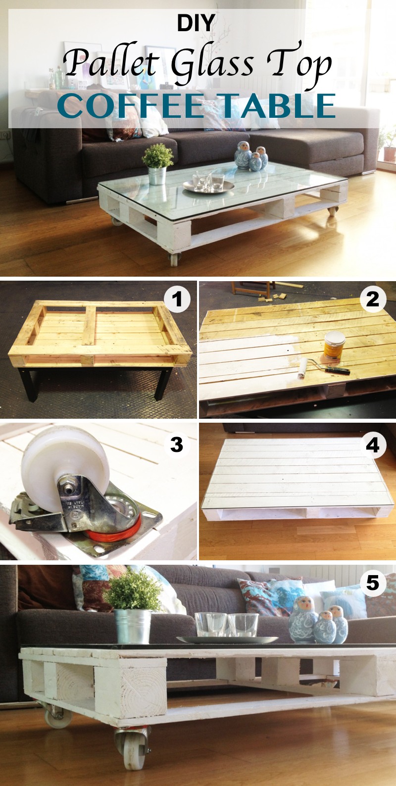 DIY Pallet Glass Top Coffee Table