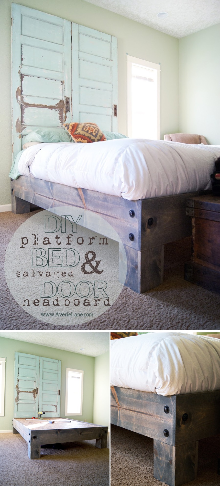 DIY Platform Bed & Salvaged Door Headboard