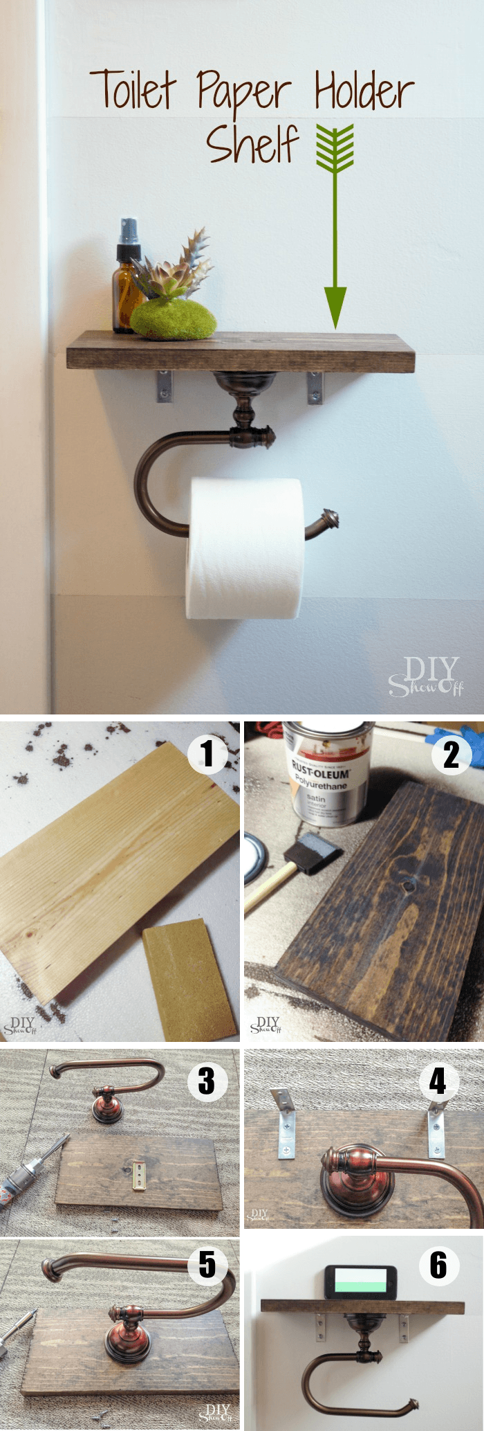  DIY Toilet Paper Holder with Shelf