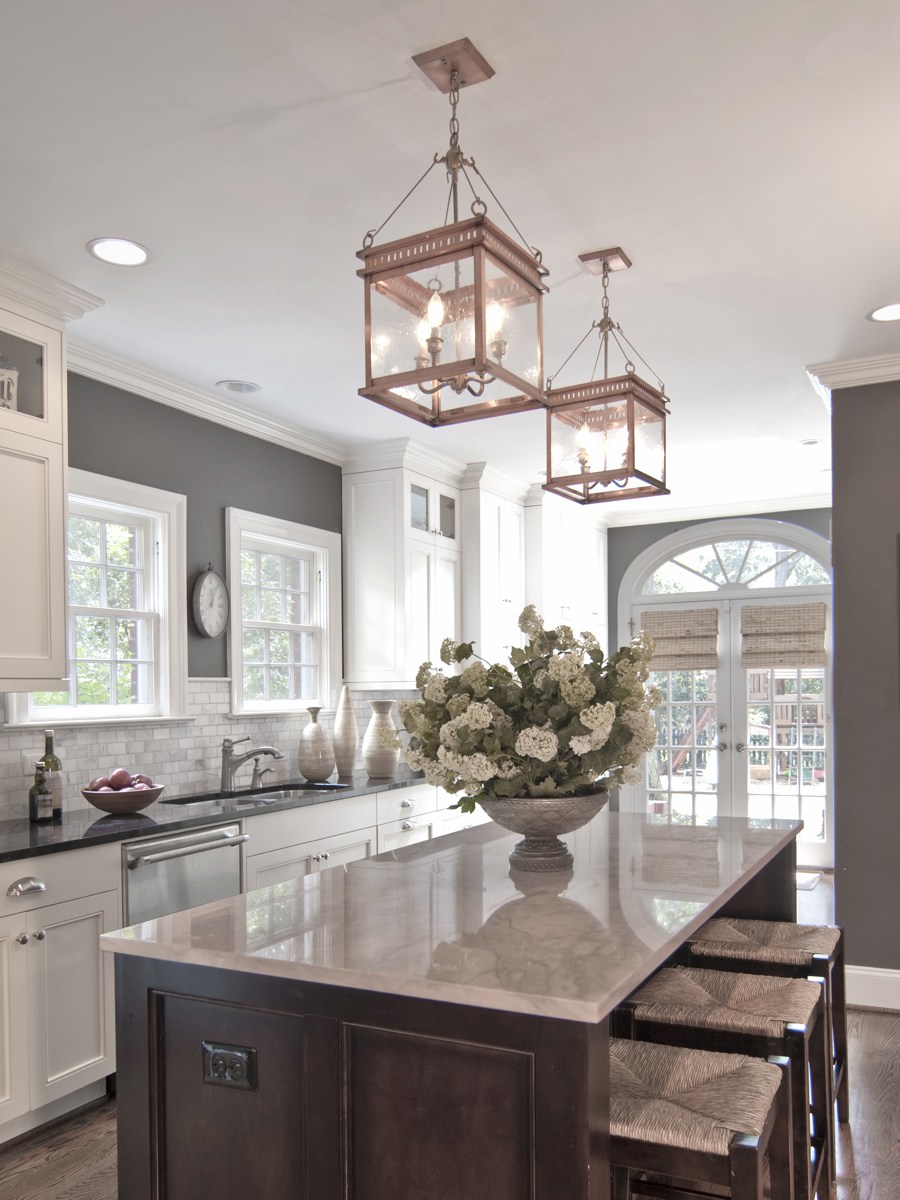 Grey Kitchen Island and Quartz Countertop