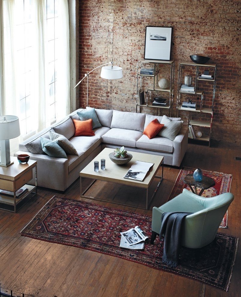 Living Room with Brick Wall and Small Rug