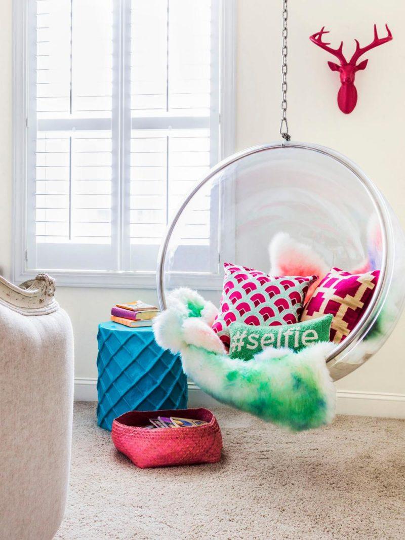 Chic Teen Girl Room with Bubble Hanging Chair