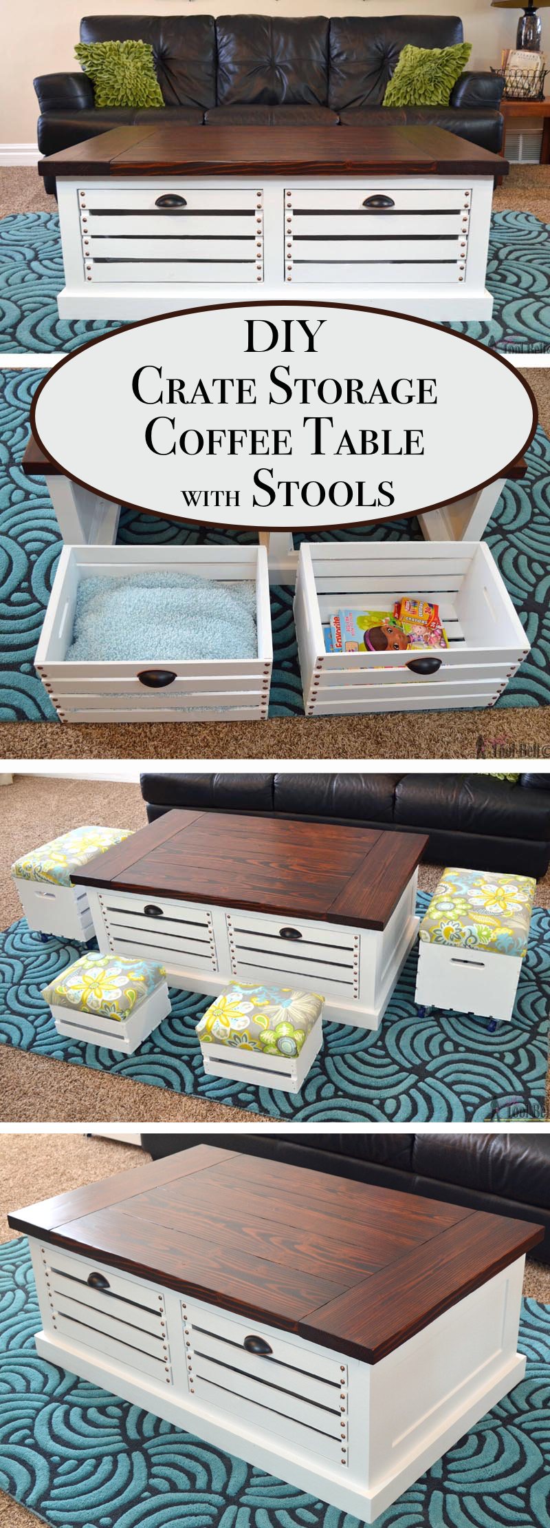 Crate Storage Coffee Table with Stools
