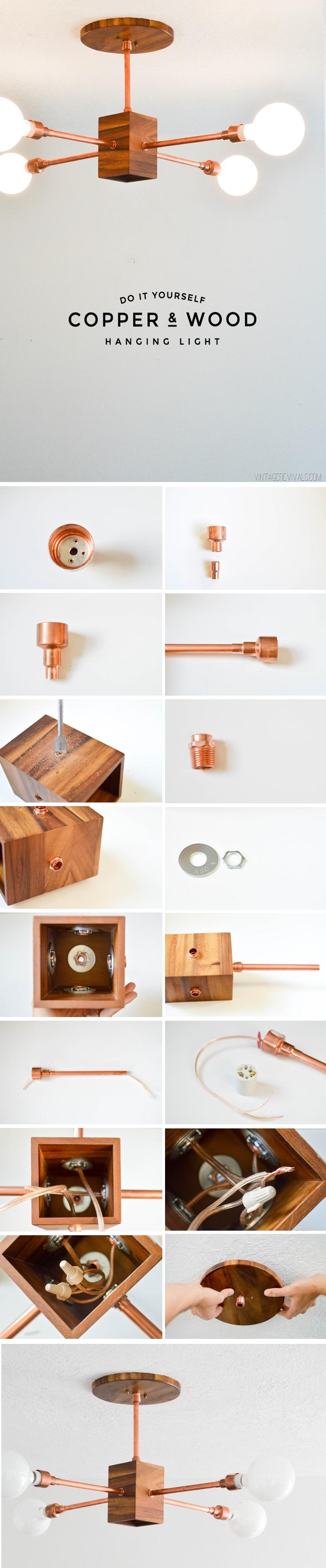 DIY Copper and Wood Hanging Light Fixture