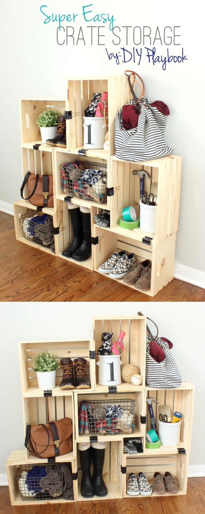 Easy Crate Storage with Binder Clips 