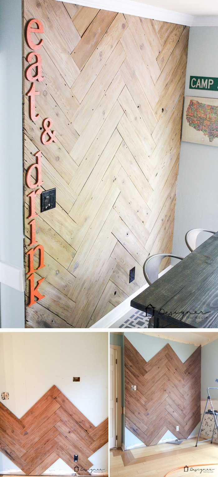 DIY Herringbone Plank Wall