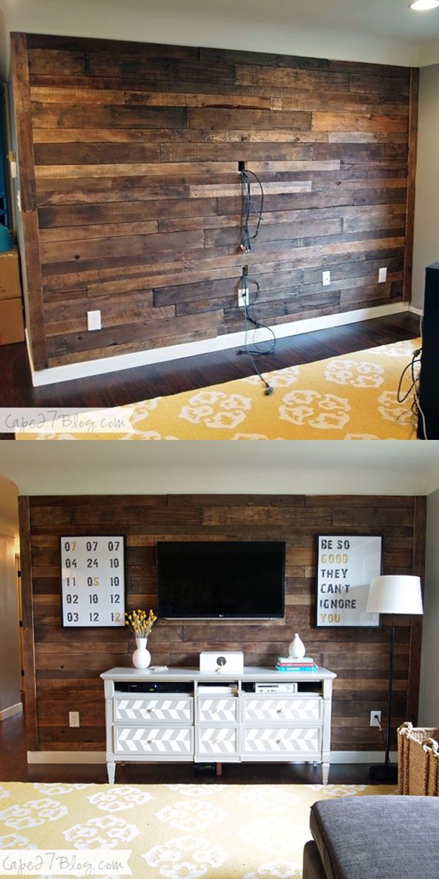 DIY wooden pallet accent wall