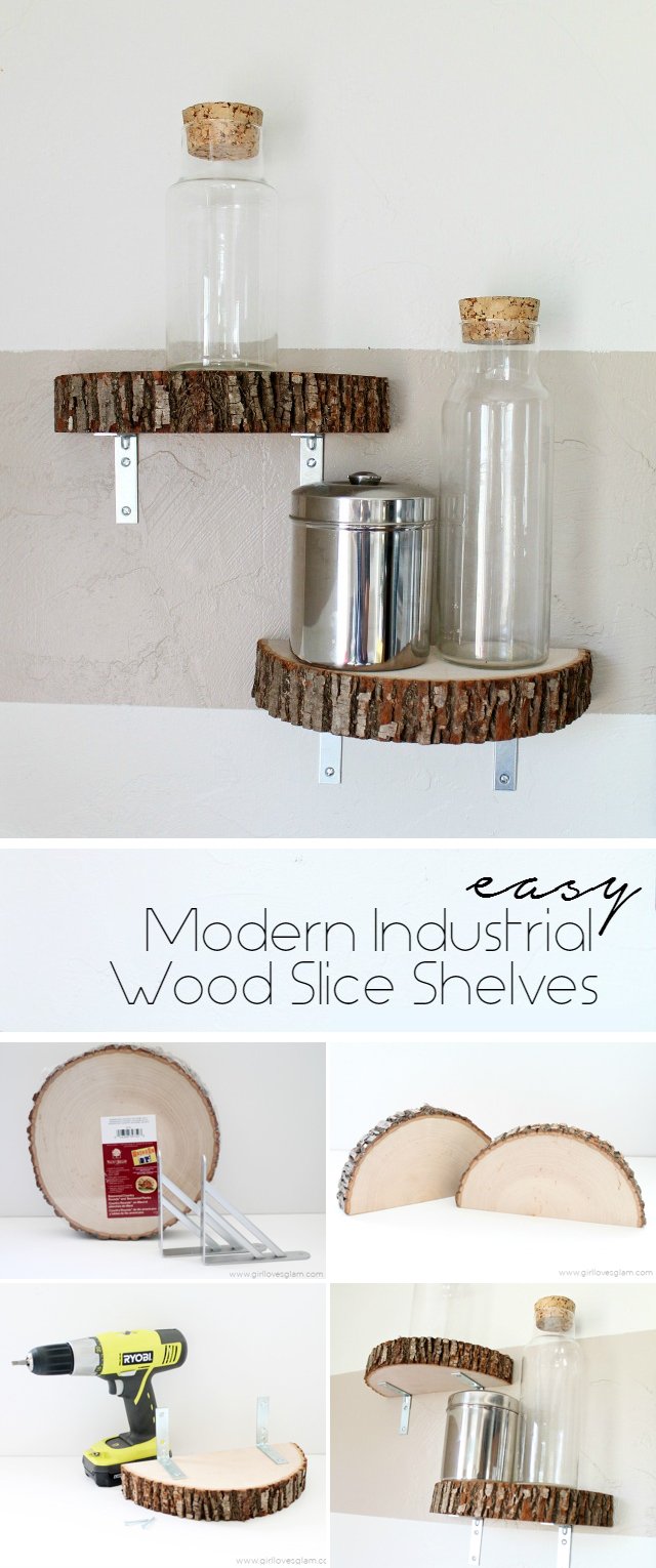 Easy Industrial Slice Wood Shelves