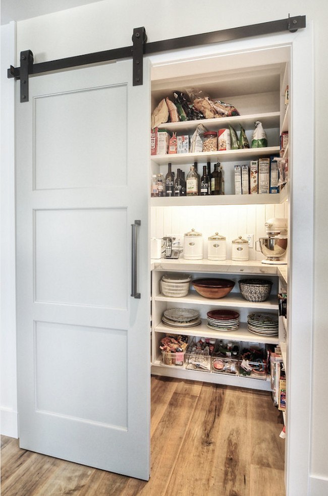 Kitchen Pantry and Dish Storage with Barn Door