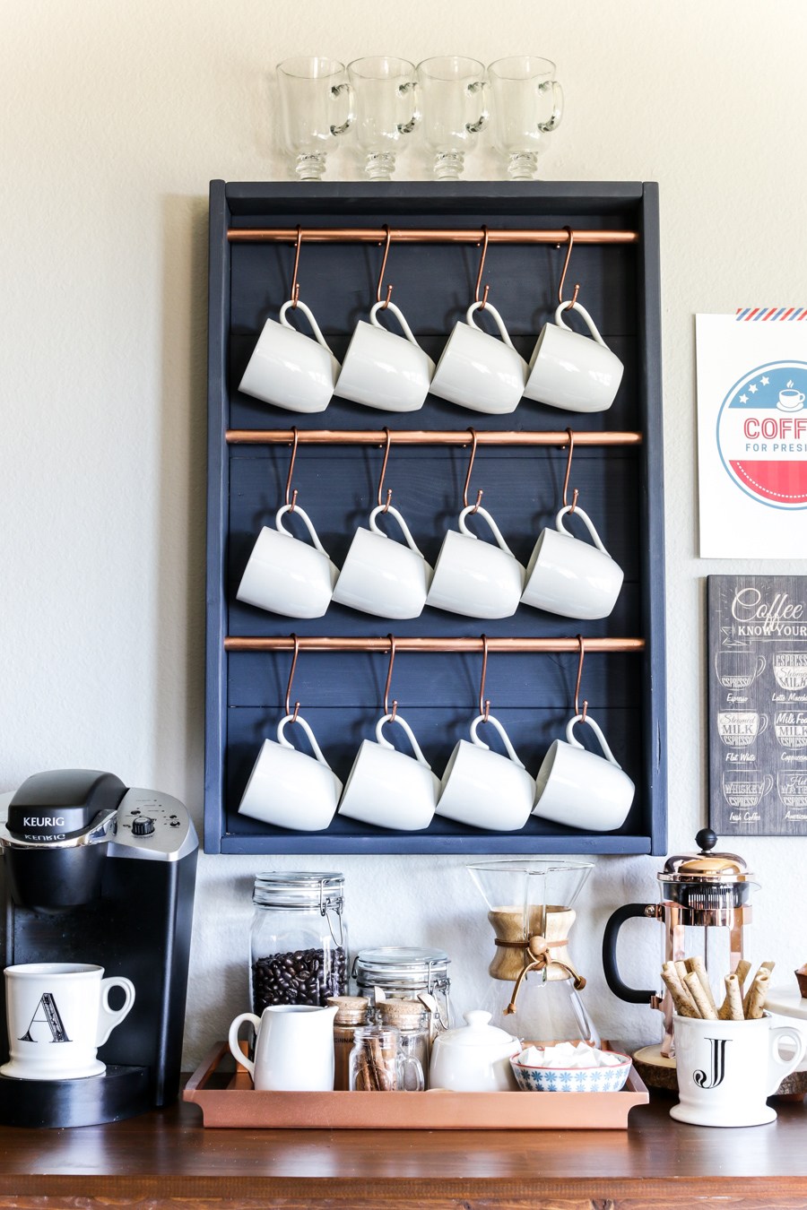 Navy Blue & Copper Coffee Station