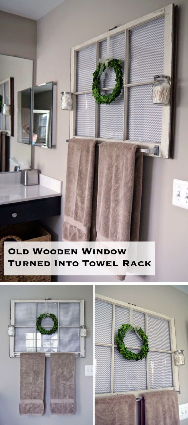 Old Wooden Window Turned Into Towel Rack