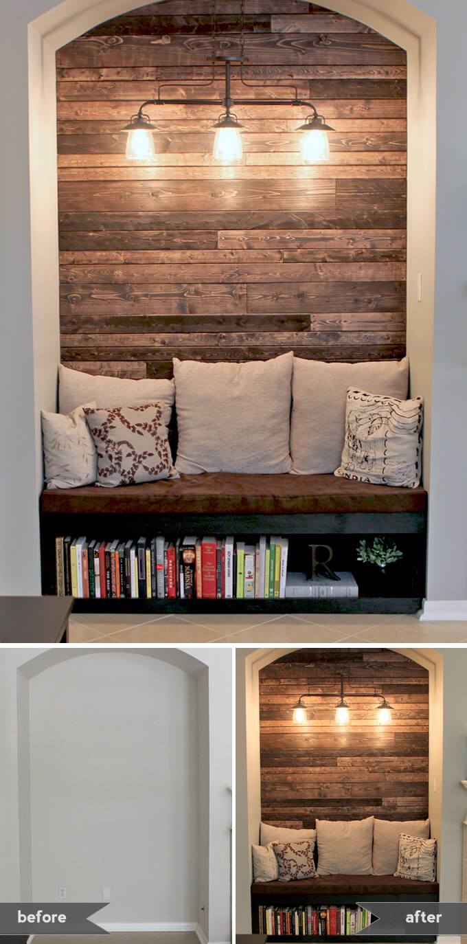 Reading Nook with Wood Plank Wall