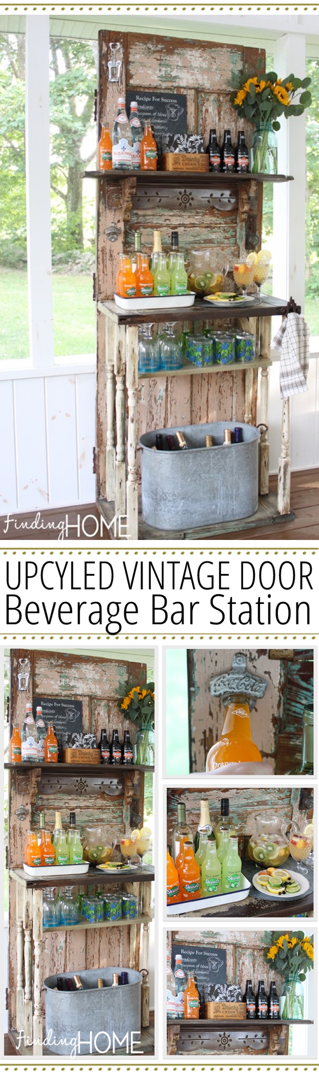 Upcycled Vintage Door Beverage Bar Station