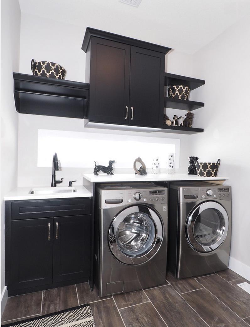 Laundry Room with Dark Cabinets