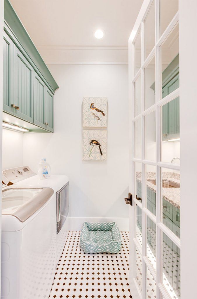 Laundry Room with Green Cabinets