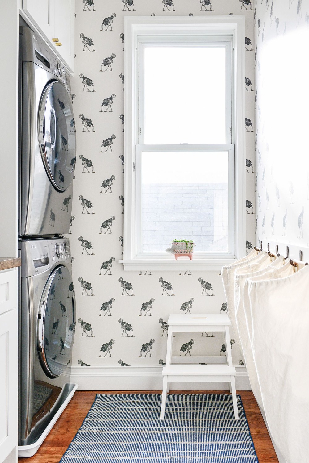 Laundry Room with Ostrich Wallpaper Accent