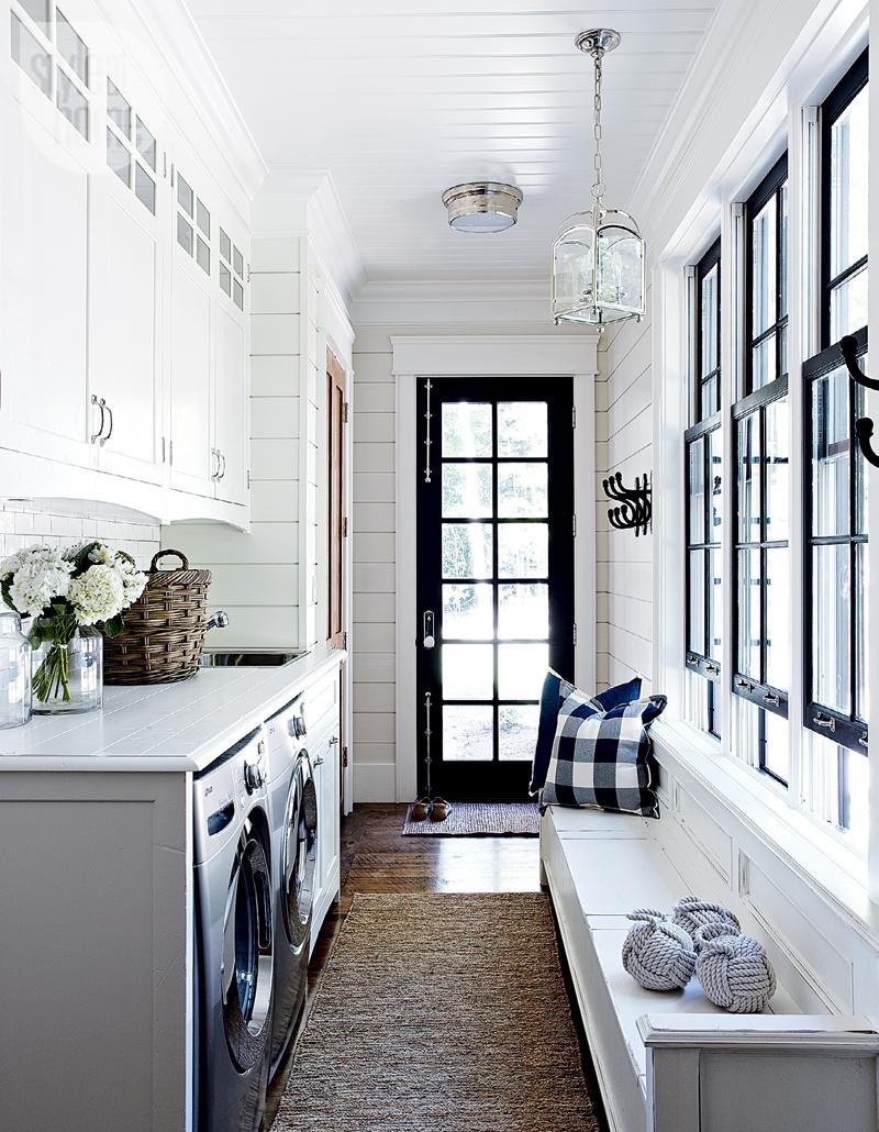 White Entryway with Laundry Room