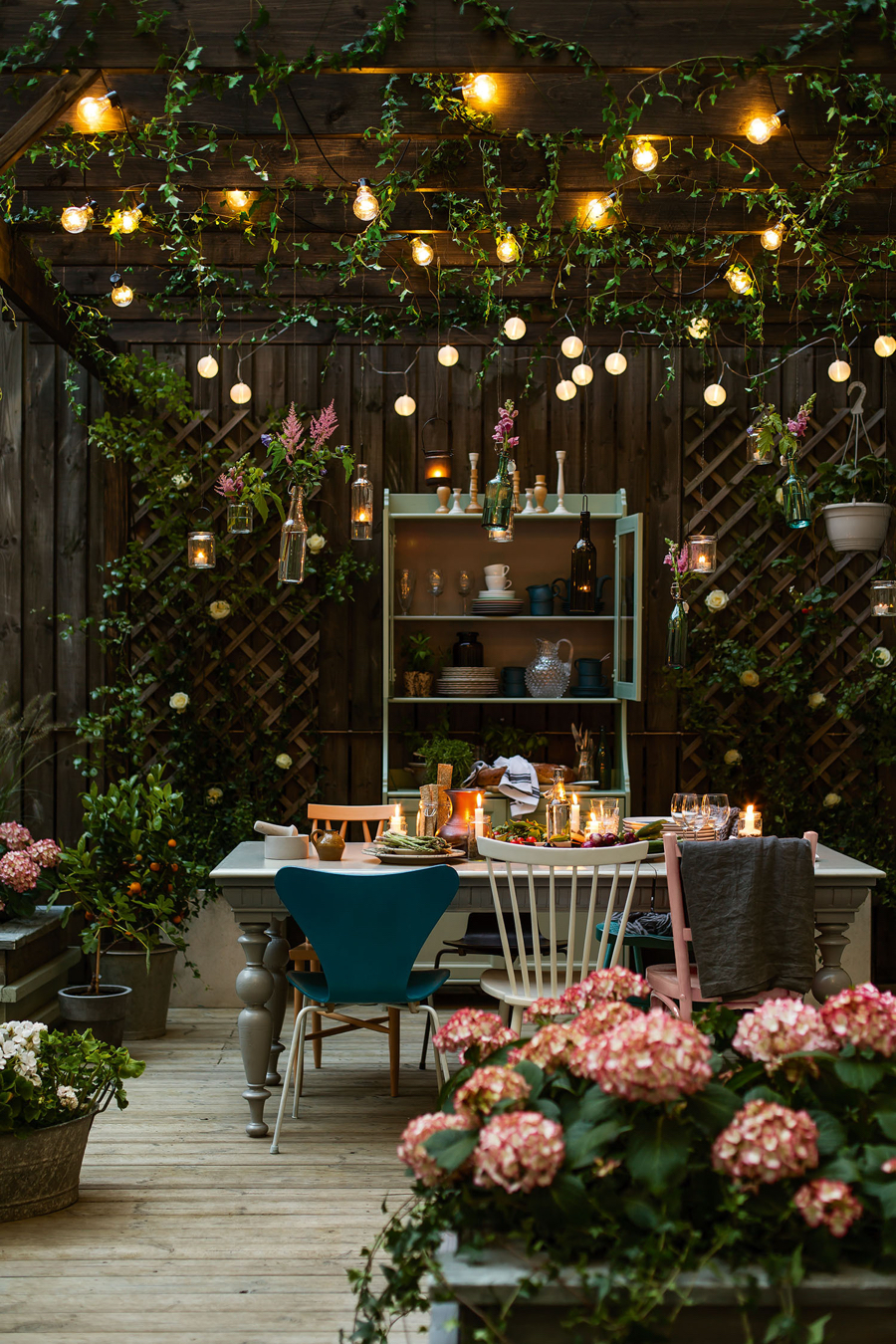 Whimsical Garden with String Lights