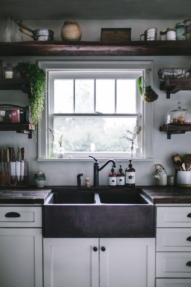 Open Wood Shelves Kitchen