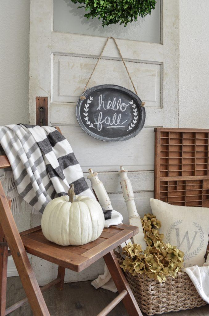 Neutral Farmhouse Fall Decor with Vintage Door