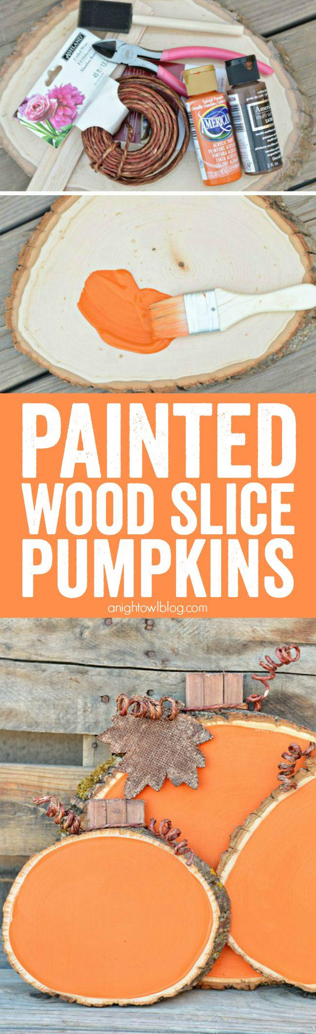 Painted Wood Slice Pumpkins