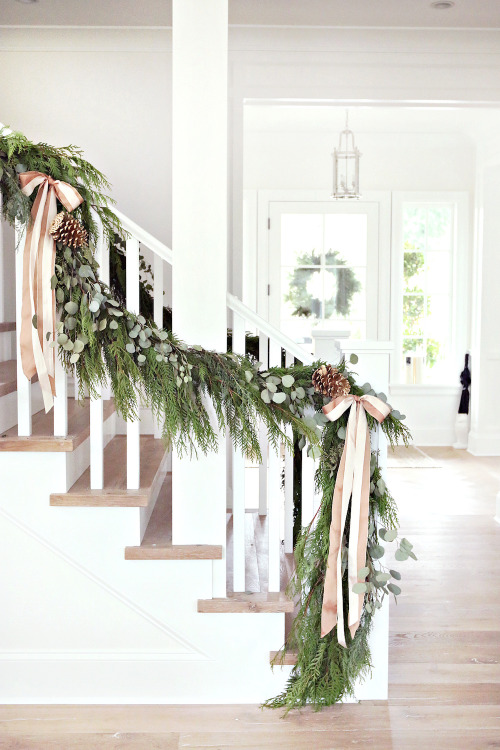 Pretty Ribbon and Garland Staircase