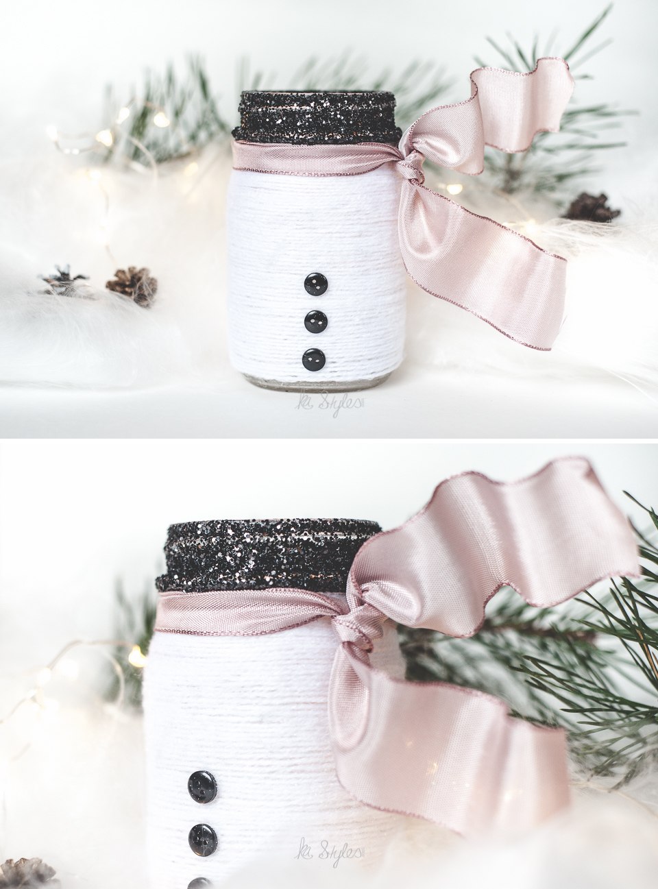 Yarn Wrapped Snowman Mason Jar Luminary