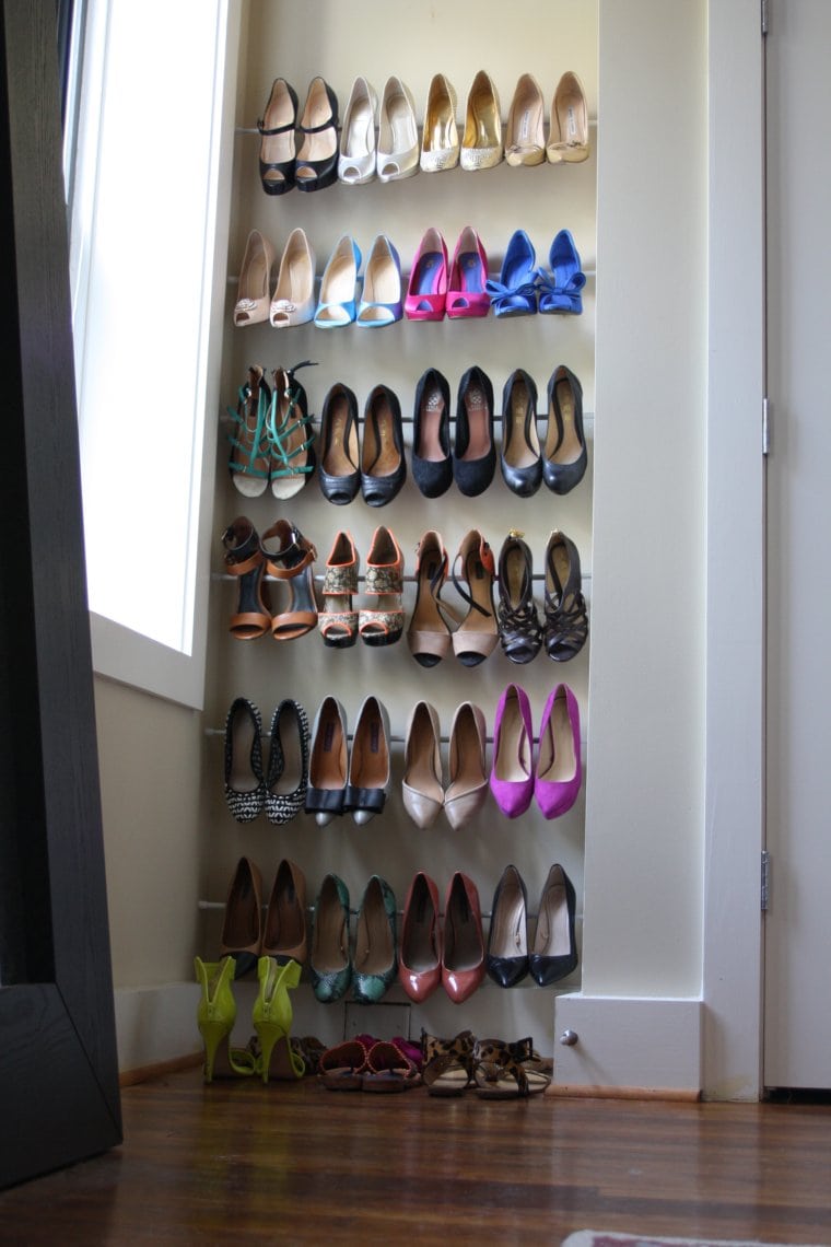 DIY Tension Rod Shoe Racks