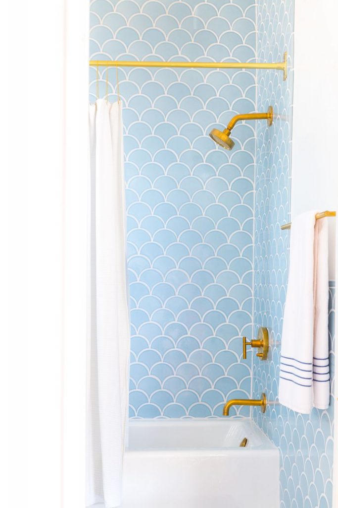 Light Blue Fishscale Shower Tiles