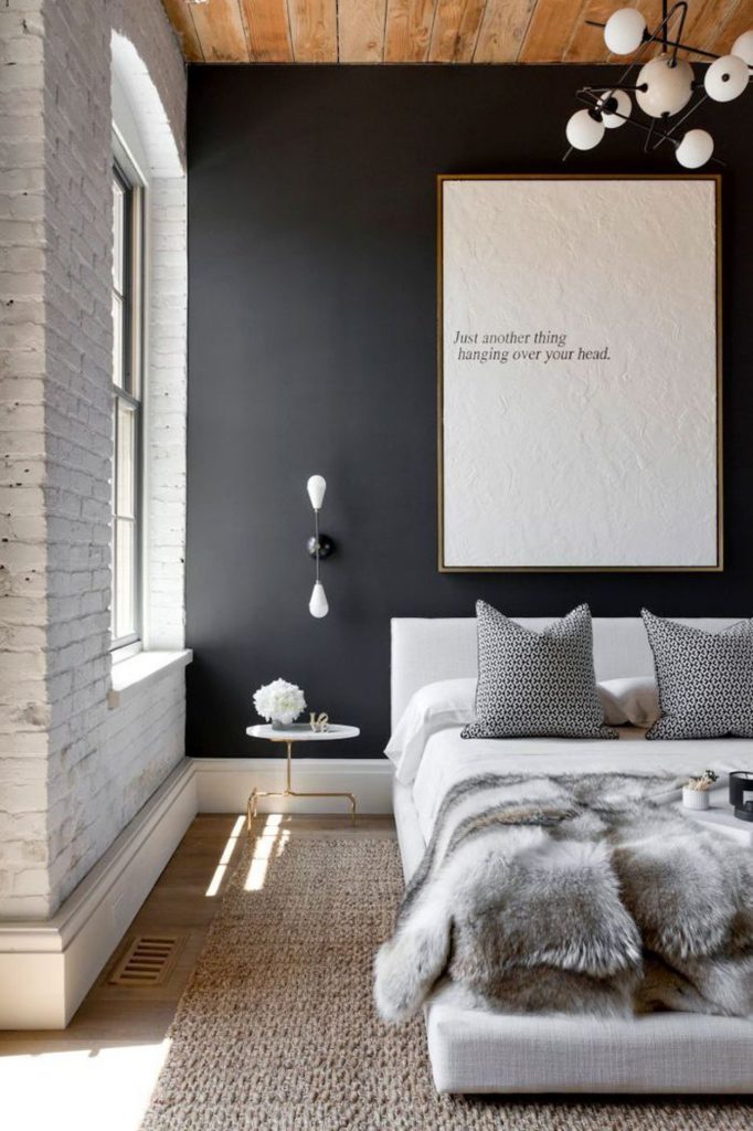 Contemporary Bedroom with Black Wall
