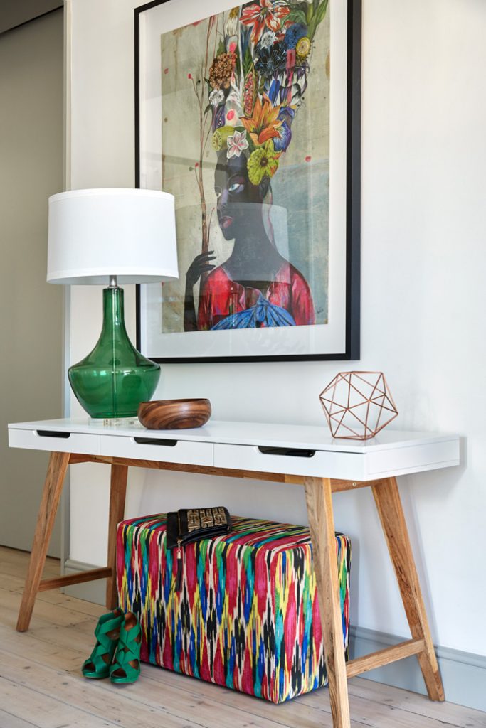 Entryway console table and colorful print