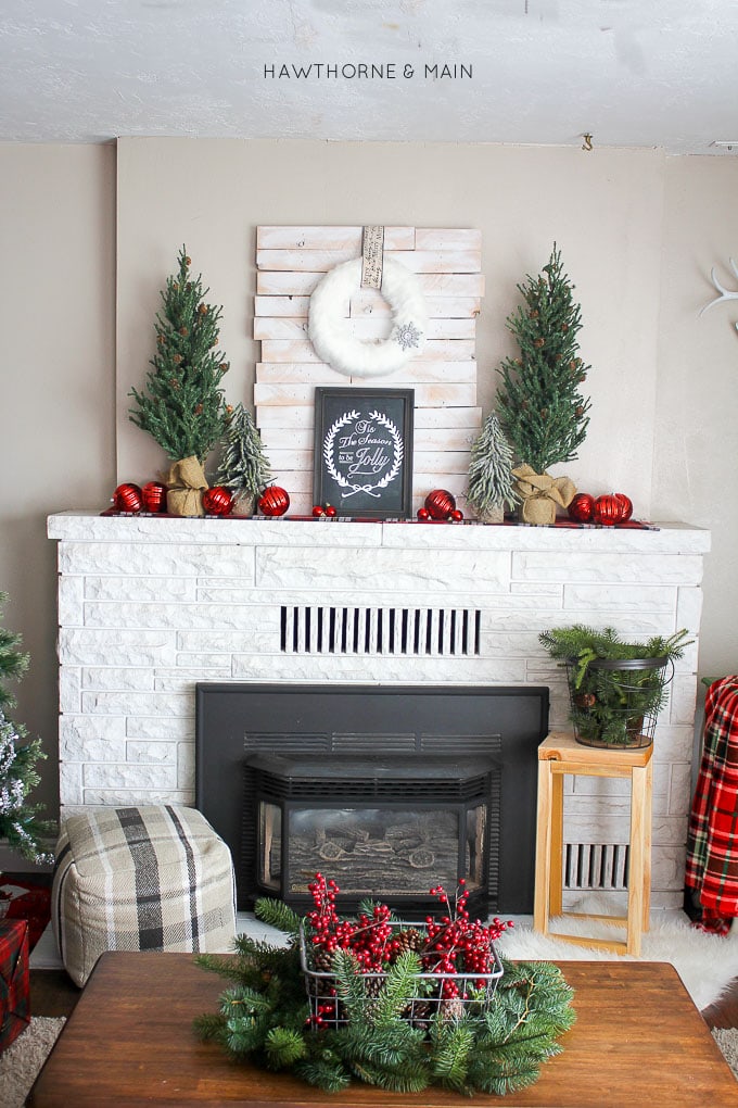 Rustic Plaid Holiday Fireplace Mantel