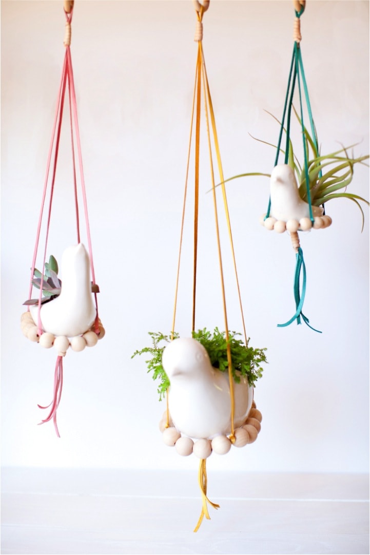 DIY Beads and Birds Hanging Planters