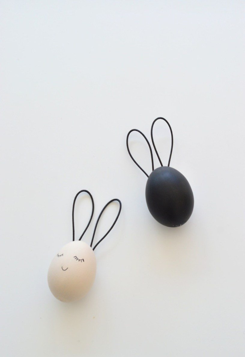 Chic Black & White Easter Egg Bunnies