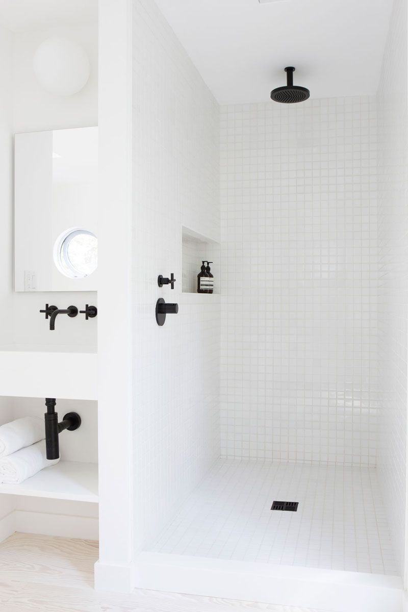 Simple White Tiles & Black Accents