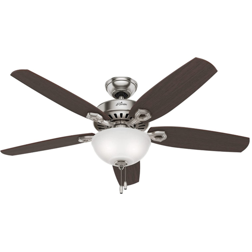 A ceiling fan with blades that may be turned around to alter the fan's appearance.