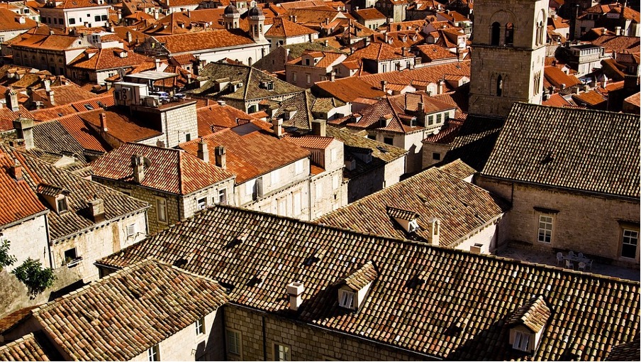 Orange and brown roof.