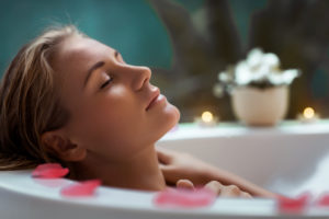 A woman enjoying spa.