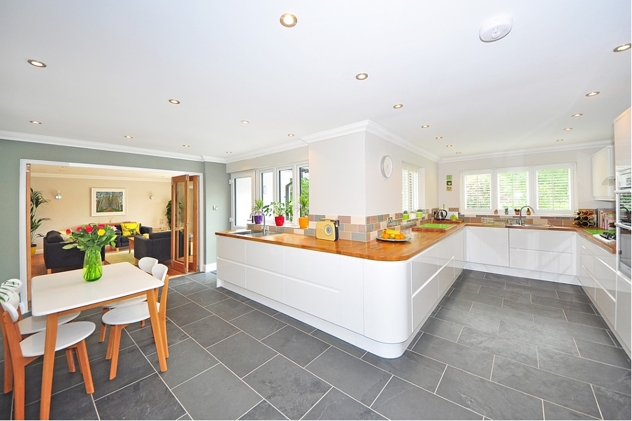 Kitchen with grey tile surface